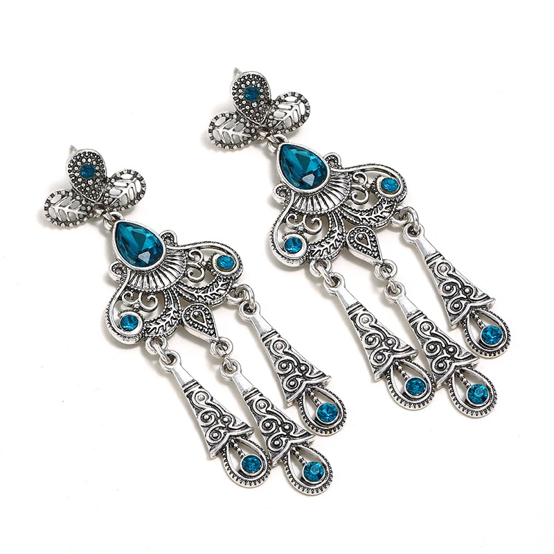 Zinc Alloy Long Chain Earrings 3 Chain Restoring Ancient Ways Color Carving Earrings