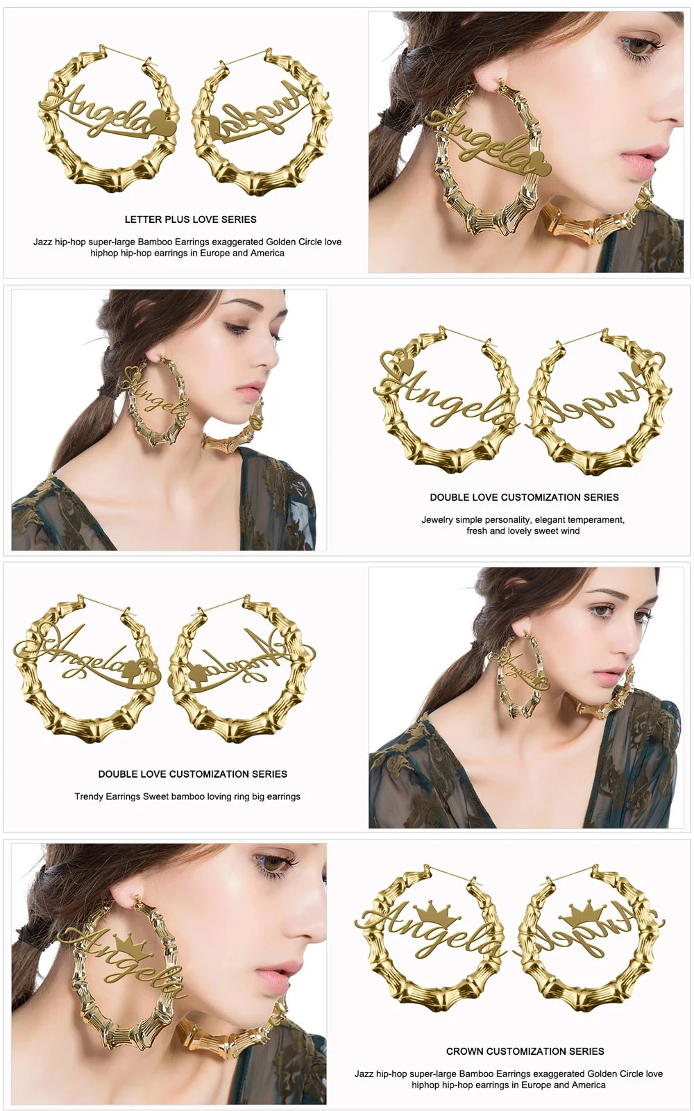 Large Bamboo Hoop Earrings for Women Geometric Earrings Hip-Pop Style Fashion Party Accessory
