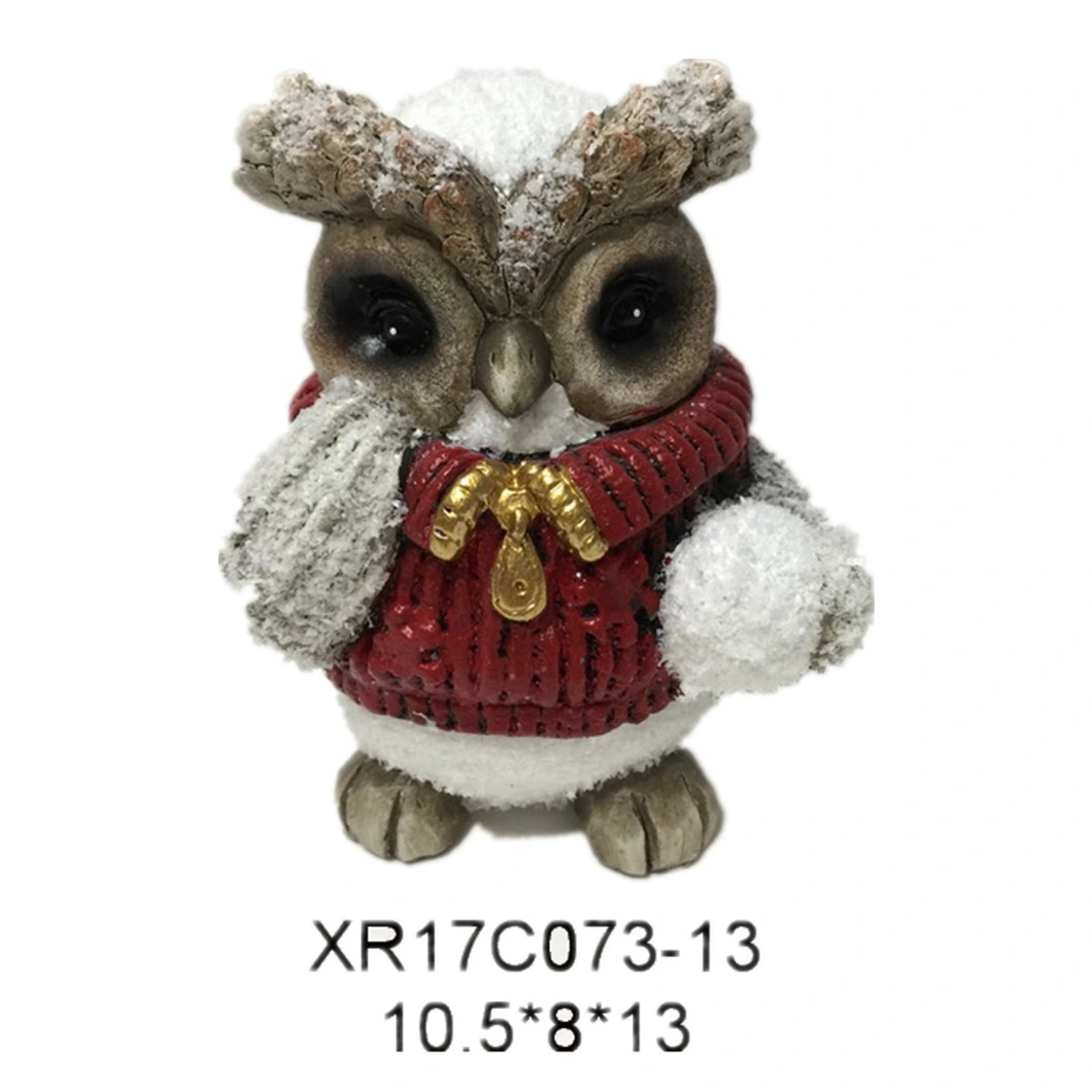   Polyresin Craft Christmas Owl Candle Holder Statue Resin Owl