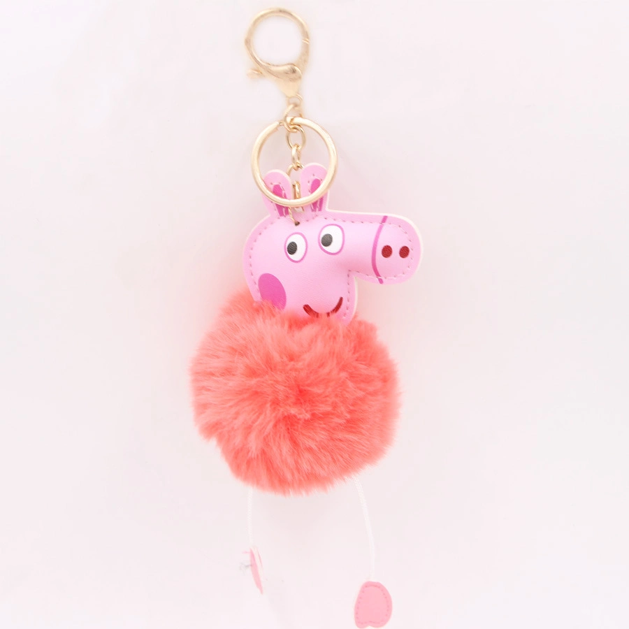Fur Ball Charm POM POM Car Keychain Handbag Pig Key Chain