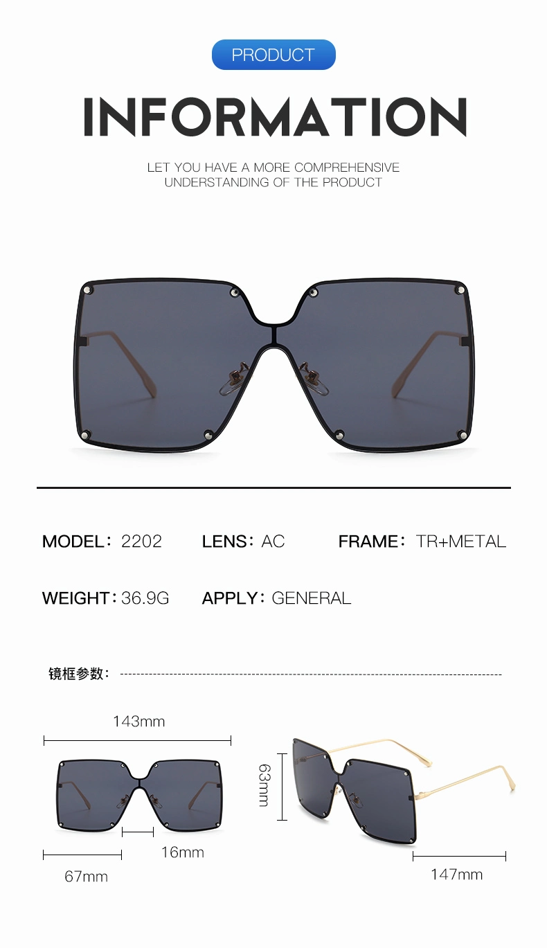 Trendy Fashion Rimless Gradient Oversized Shades Ladies Sunglasses