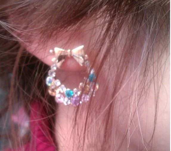Rhinestone Bowknot Ear Stud Earrings Women Lady Party Gift