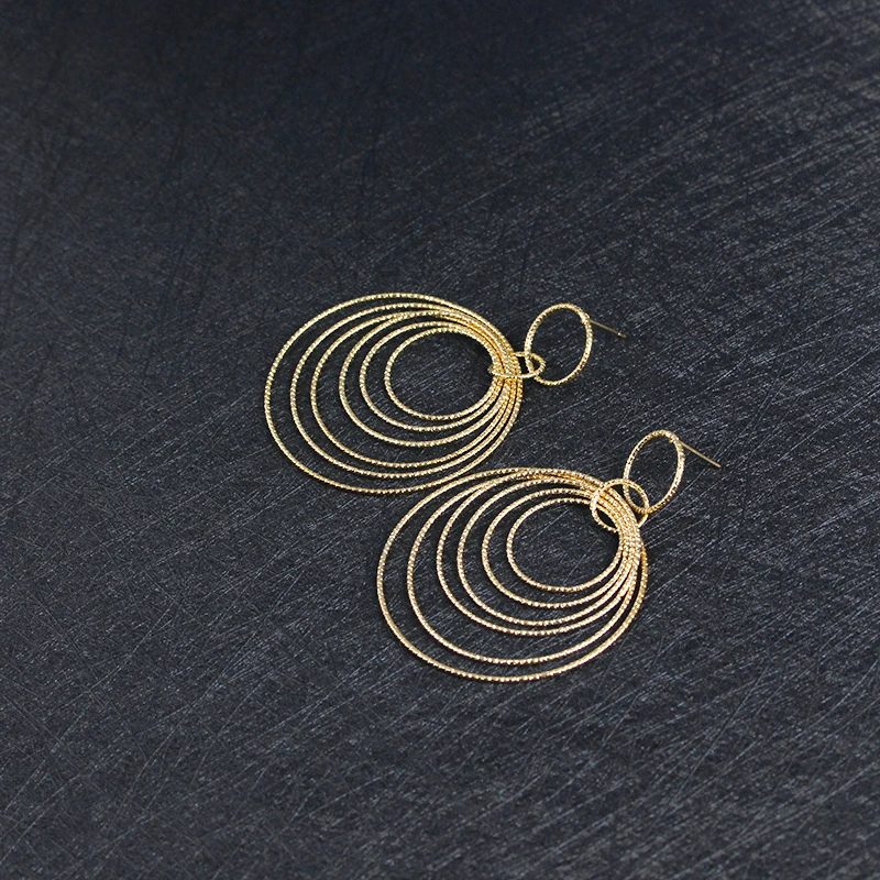 Vintage Ethnic Multi-Layered Circle Shape Rattan Dangle Hook Earrings