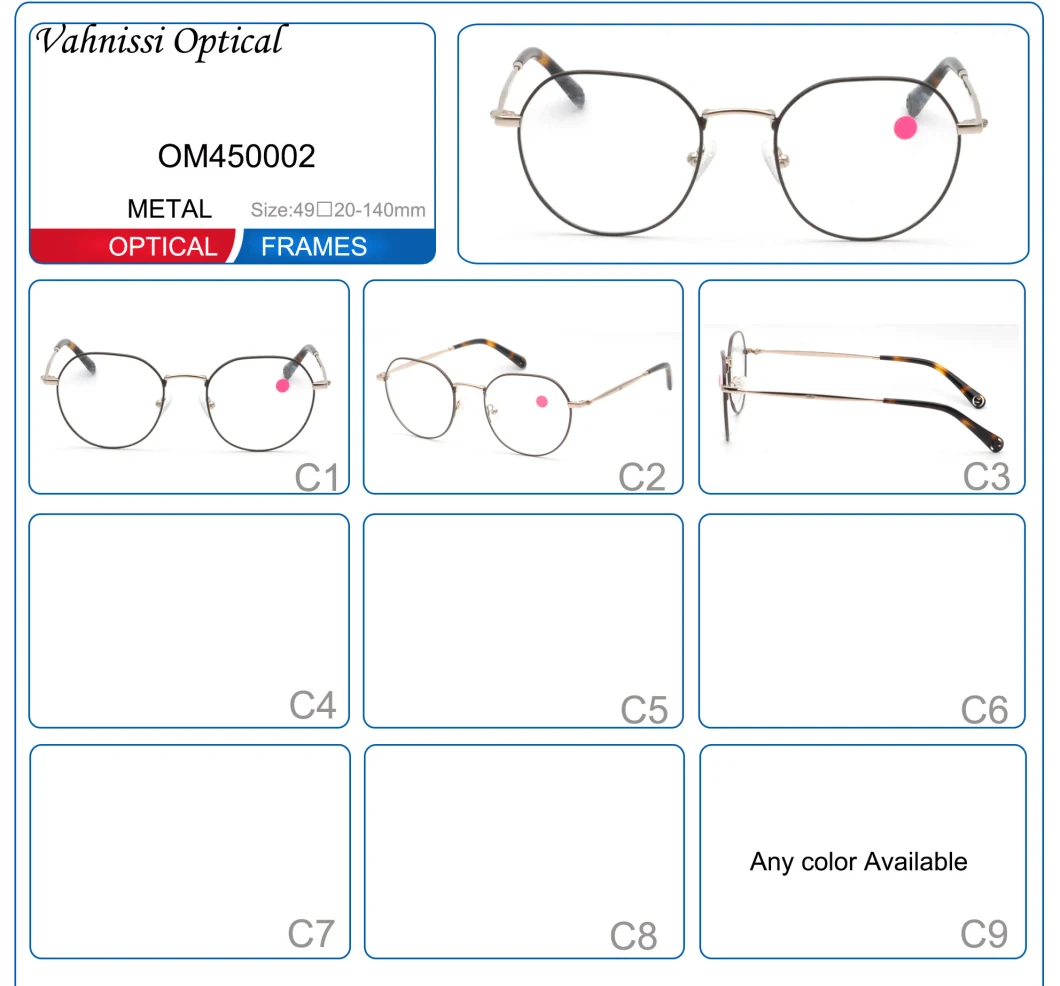 OEM Design Fashion Female Retro Metal Frame Glasses Optical