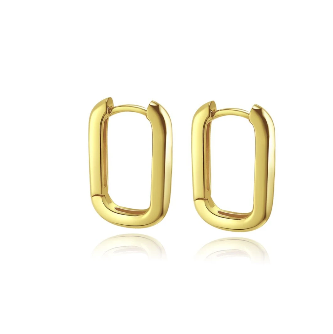 Minimal Jewelry 925 Silver Plain Gold Large Square Hoop Earrings Statement