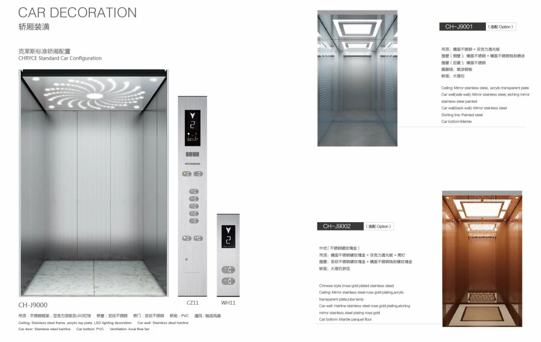 Passenger Elevator Luxury Car Design/Warehouse Goods Elevator with Large Space From China