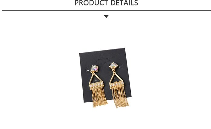 Gold Plated Fashion Jewelry Rhinestones Earrings with Tassel Chain