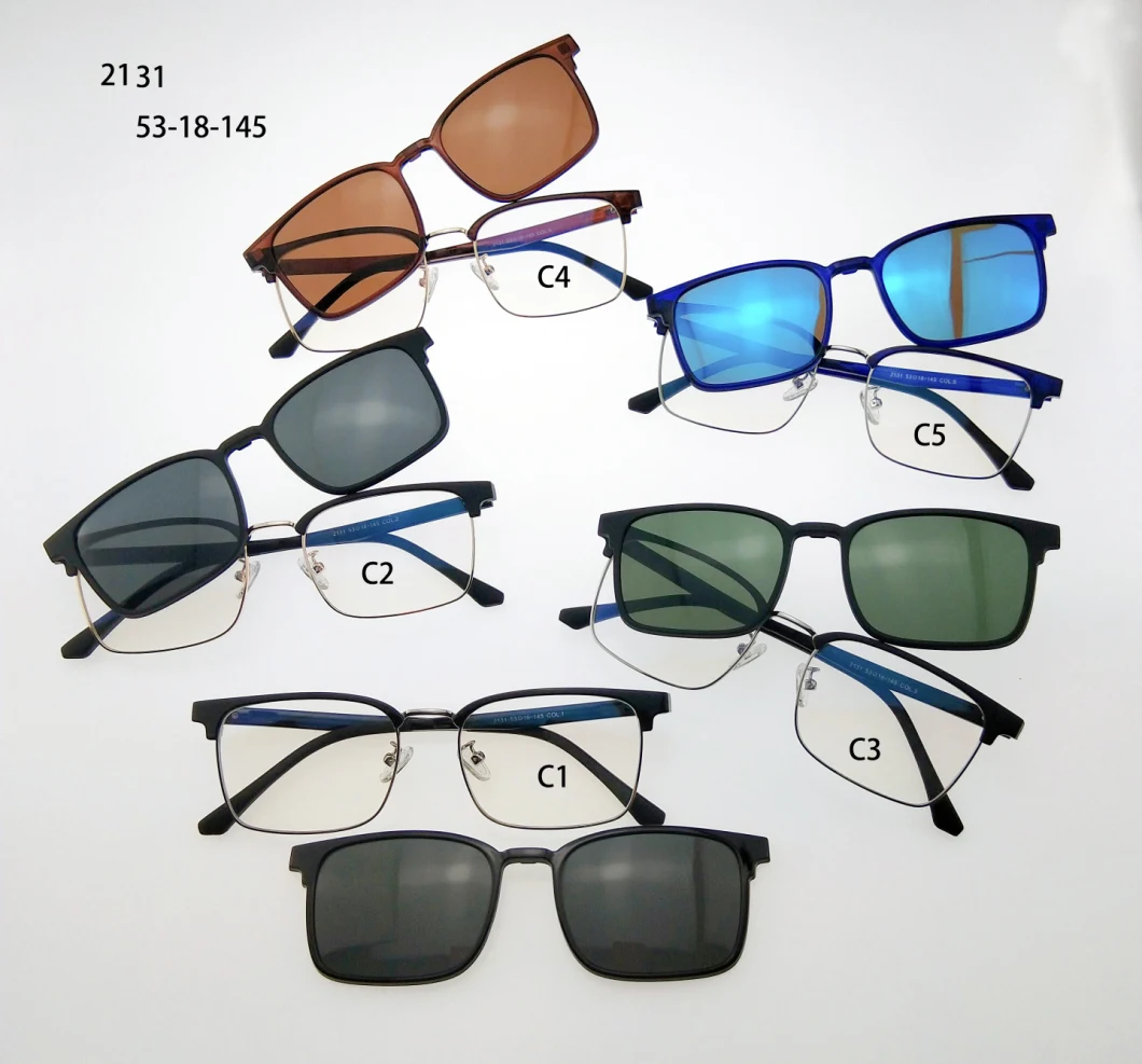 Magnetic Clip on Sunglasses with Half Metal Frame and Tr90 Temple