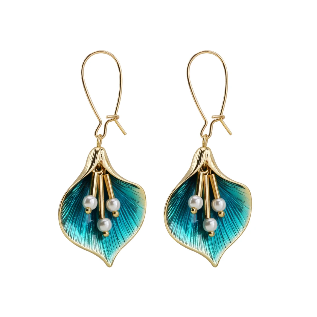 Simples New Design Earrings Jewelry Pearl Alloy Gold Flower Drop Earrings Online