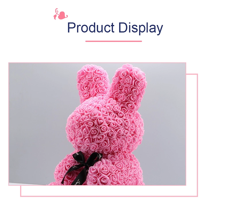 Hot PE Artificial Flower Rabbit Rose Bunny Stuffed Plush Animal with Rose Bear Bunny for Easter