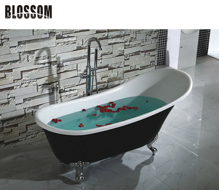 Bathroom Classical Soaking Tub Clawfoot Acrylic Freestanding Slipper Bathtub