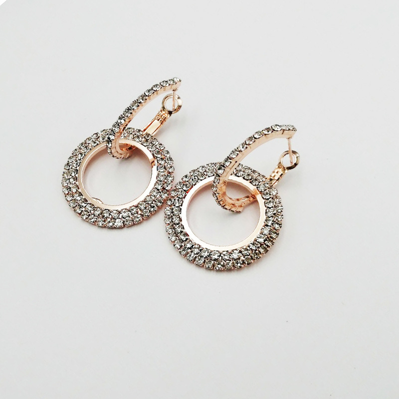 New Style Handmade Rhinestone Round Earrings Jewelry Women Gold Hoop Earrings