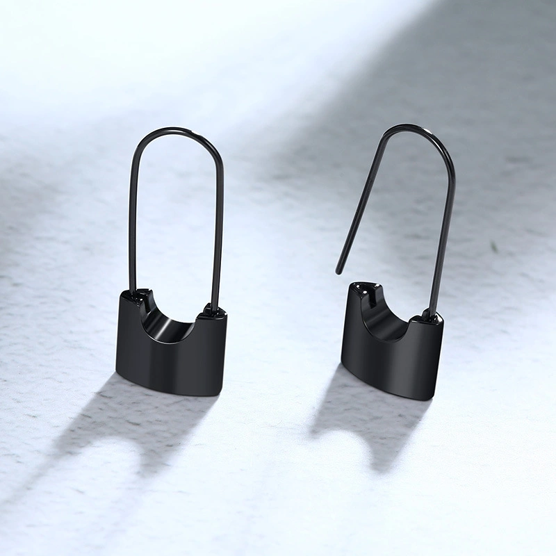 2020 Simple and Creative Design Lock Shape Hoop Earrings Titanium Steel Earrings