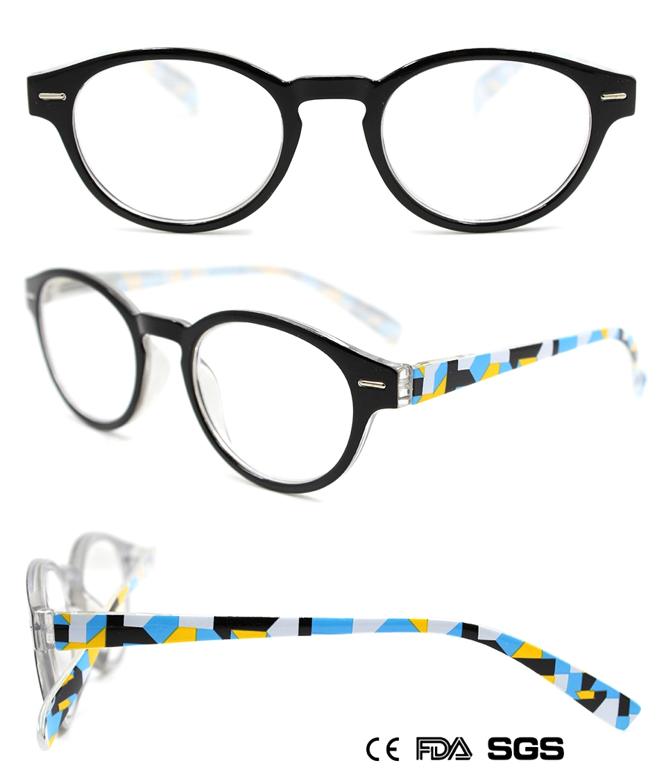 Hot Selling Plastic Cheap Oval Full Frame Reading Glasses with Pattern (WRP806049)