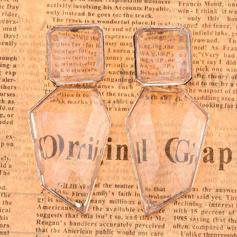 Vintage Sugar Color Geometry Gold Plated Faceted Resin Cab Stones Inlay Geometric Drop Statement Earrings