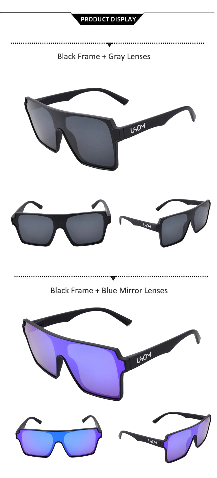 Custom Designer Brand Sunglasses Vintage Unisex Square Oversize Sunglasses