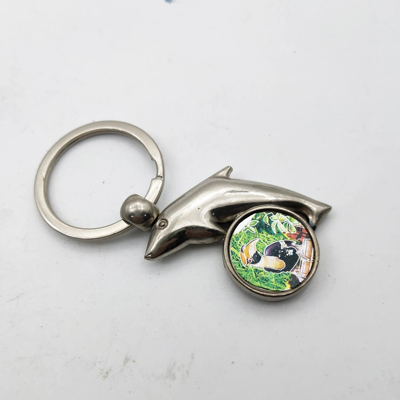 a Silver Solid Dolphins Metal Keychain Marine Souvenir