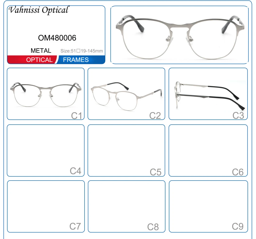 Half Round Shape Match Alloy Metal Retro Glasses Frames