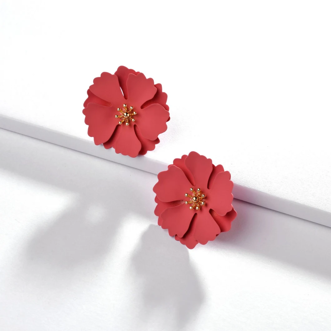 Spring Summer Bright Color Matte Rubber Coating Flower Petals Stud Earrings for Women Fashion Jewelry Earring