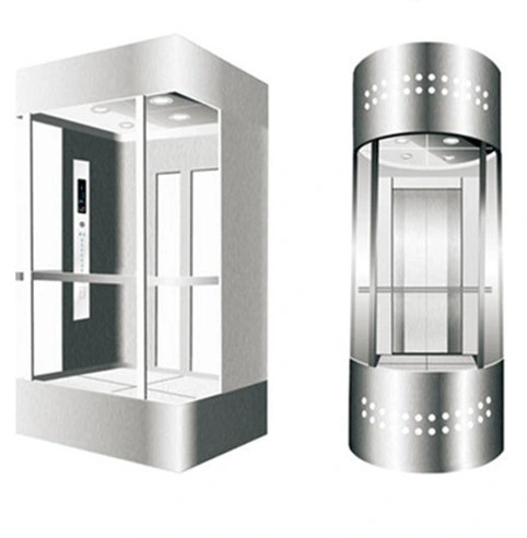 Golden Aluminium Alloy Structure Full Glass Sightseeing Panoramic Passenger or Home Elevator