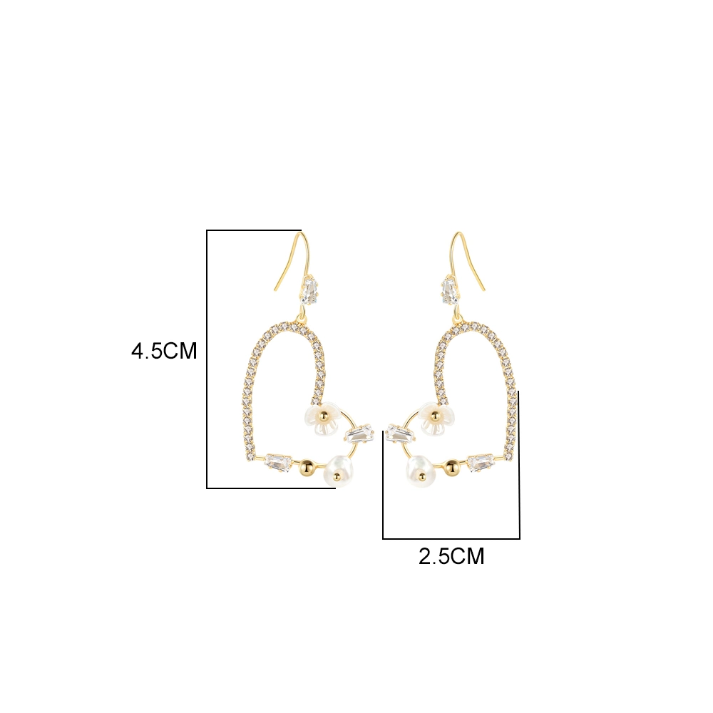 Design 925 Silver Needle Love Heart Diamond Earrings Flower Long Female Earrings Simple Temperament Personality Asymmetric Heart Earrings