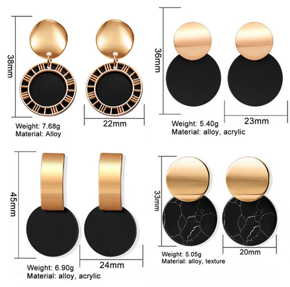 Mixed Design Bohemian Fashion Round Dangle Gold Plated Alloy Geometric Natural Shell Drop Earrings for Women