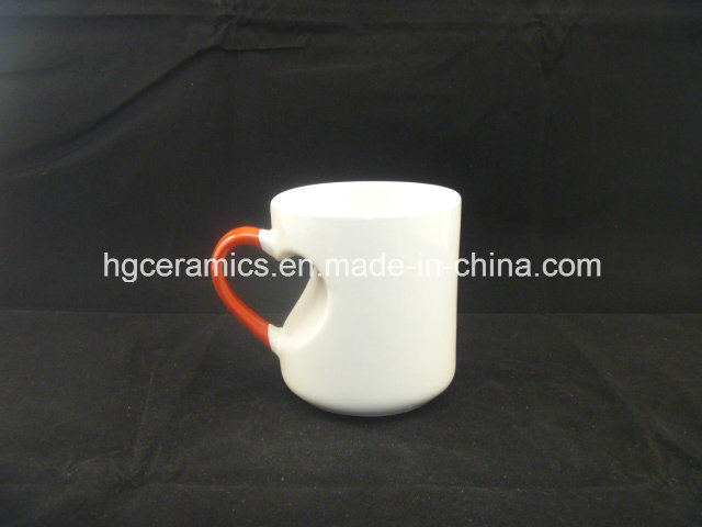 Heart Shaped Mug with Red Handle, Heart Mug