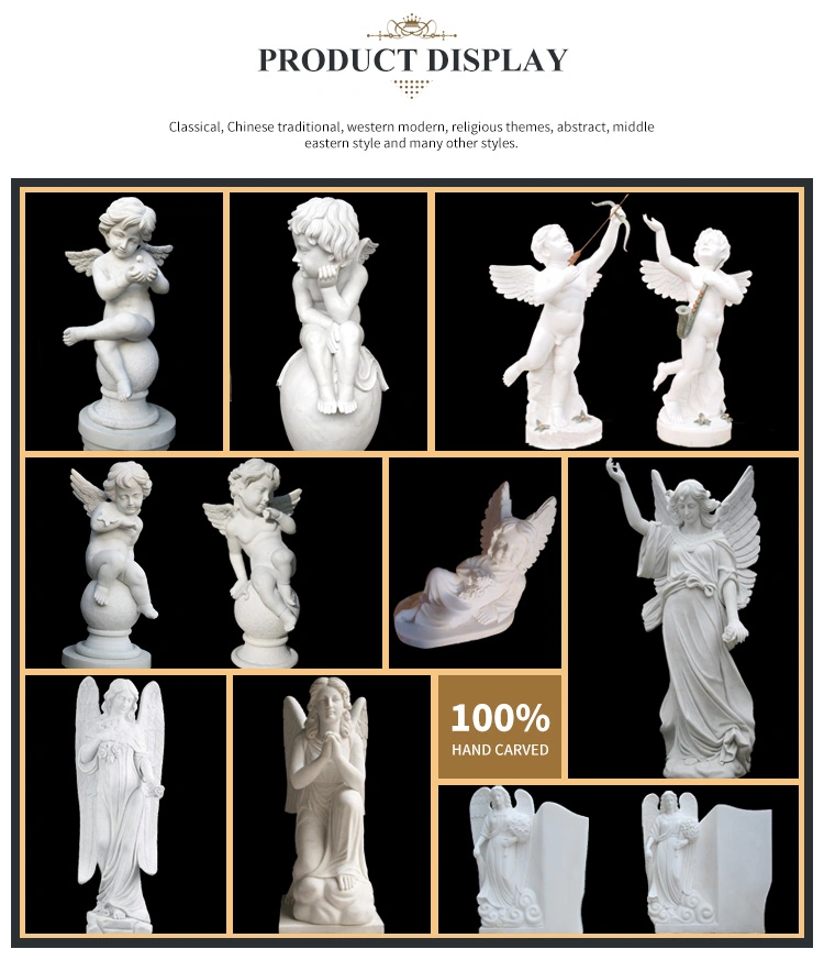 Polished White Marble Wings Baby Angel Statue