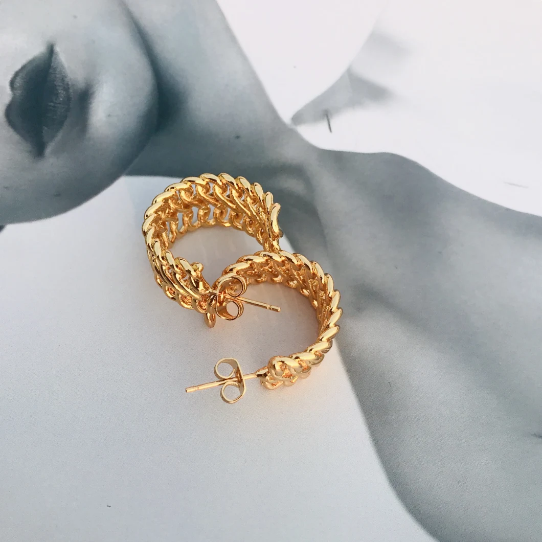 New Semicircular Chain Braided Gold Plating Fashion Retro Brass Earrings