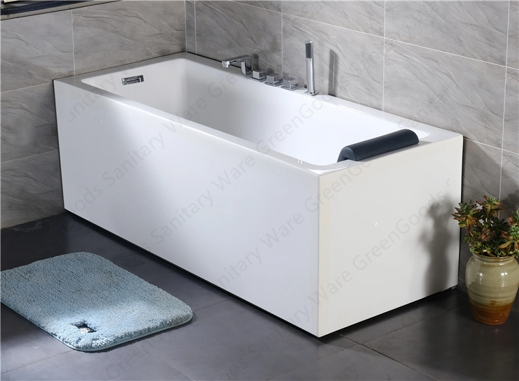 Freestanding Soaking Acrylic Rectangular Seamless Bathtub with Faucet