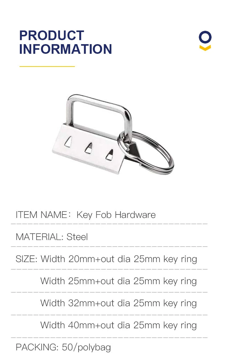 40mm Metal Key Fob Hardware Keychain Wristlet with Split Ring