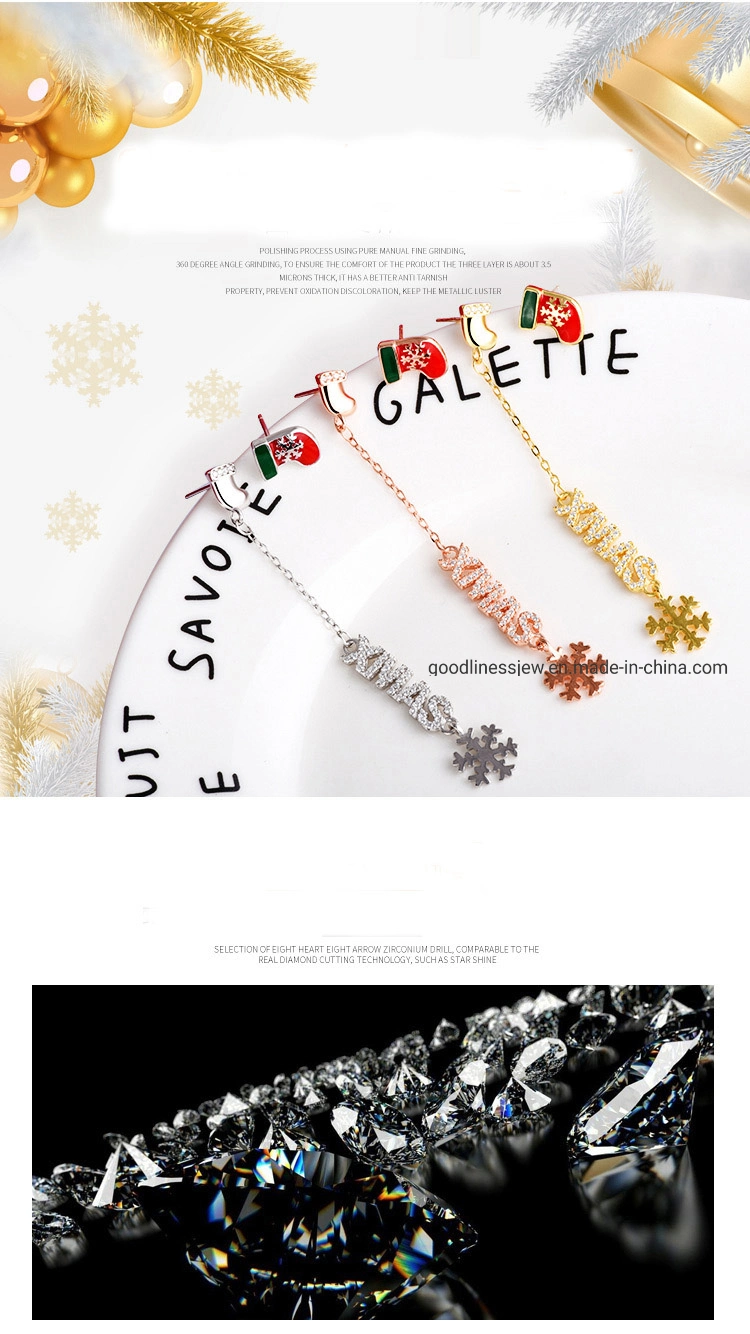 Fashion Jewelry 925 Sterling Silver Enamel Snowflake Christmas Earring and Pendant for Women
