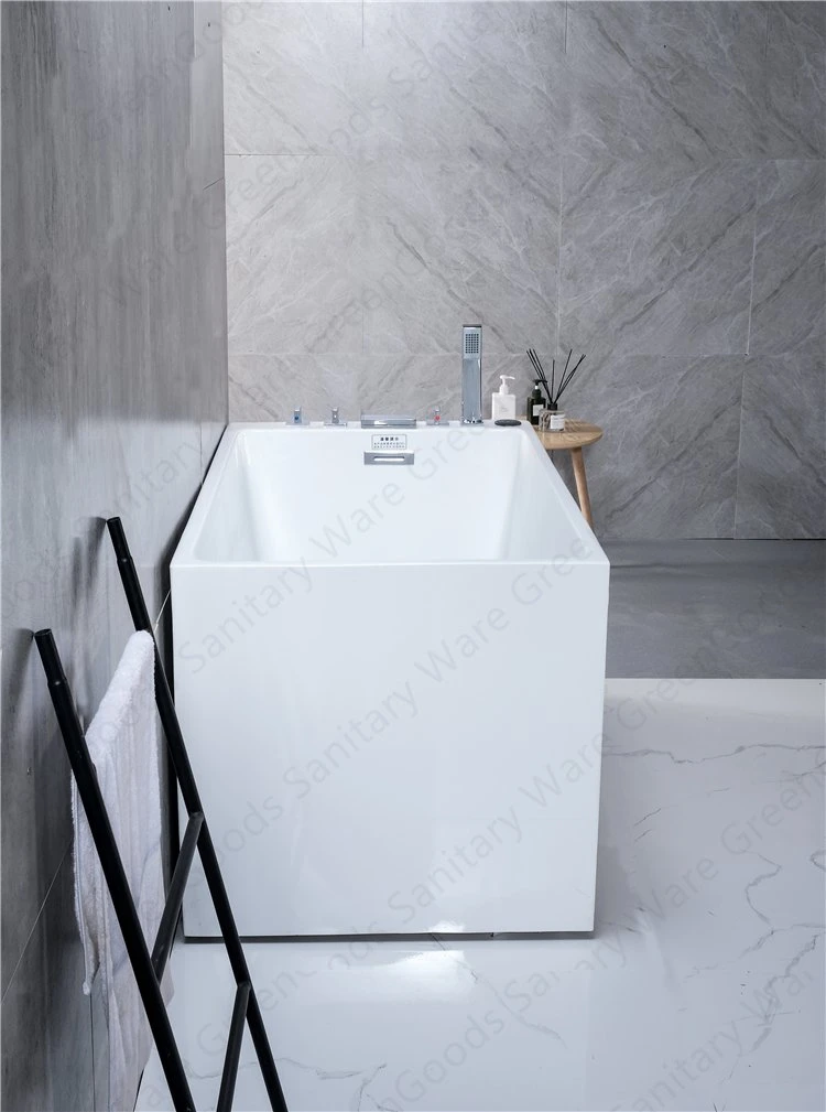 One Piece Finished White Square Jetted Acrylic Freestanding Bathtub