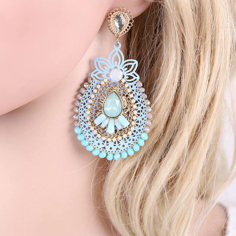 Women Ear Jewelry Crystal Exaggerated Dinner Party Water Long Drop Earrings