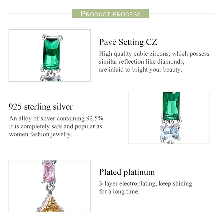 Modern Story CZ Plated Platinum 925 Sterling Silver Drop Earrings