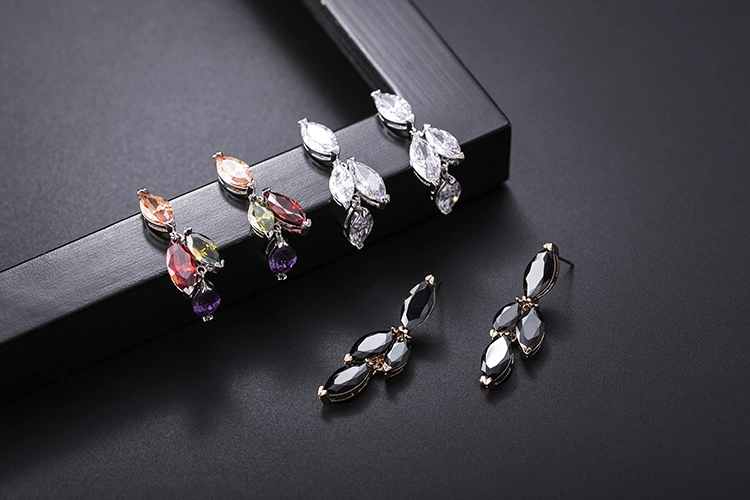 Color Copper Microset Zircon Innovative Long Stud Earrings Fan-Shaped Stud Earrings (10)