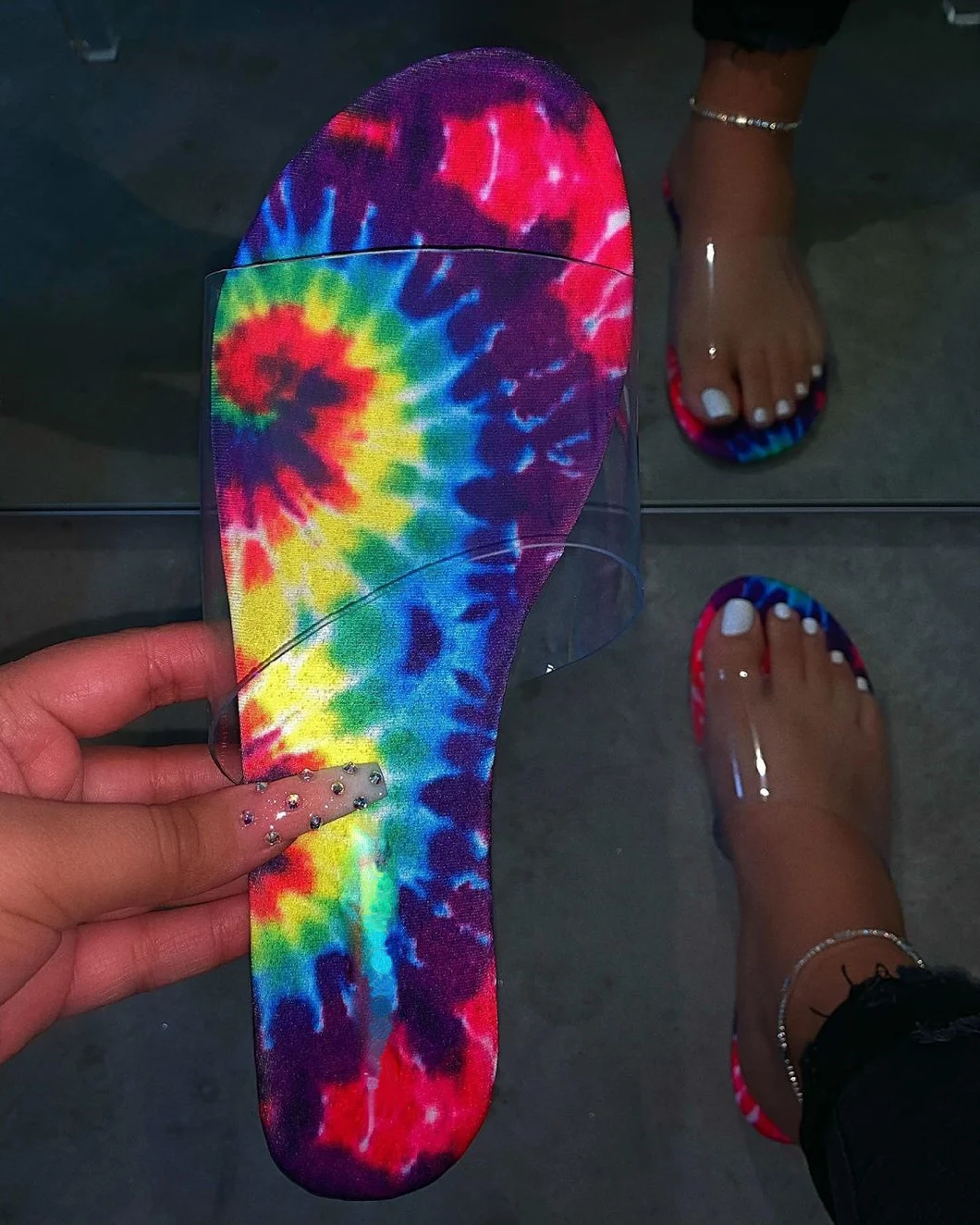 Trendy Women Sandals, Leopard Print Women Flats Sandals, Women Rainbow Color Sandals Slipper