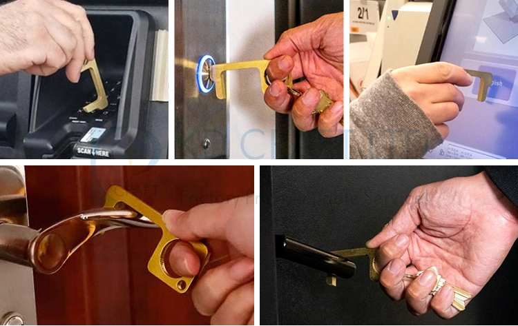High Demand Metal Brass Hands Free Door Handle Tool Sanitary EDC Hygienic Keychain Contactless Portable No Touch Virus Door Opener