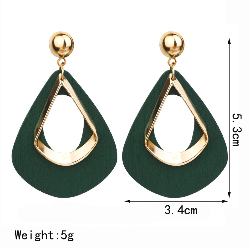 Fashion Simple Jewelry for Women Wild Hollow Water Drop with Wood Stud Earrings