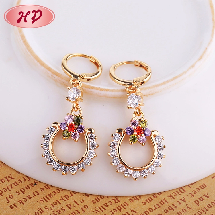 18K Gold Plated Alloy Hoop Earring Silver Drop CZ Earrings with Crystal Pearl