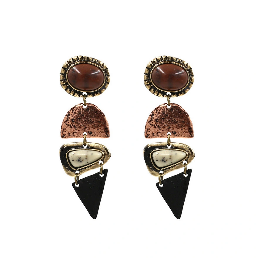 Fashion Jewelry Bohemia Retro Irregular Geometric Textured Resin Stone Earring