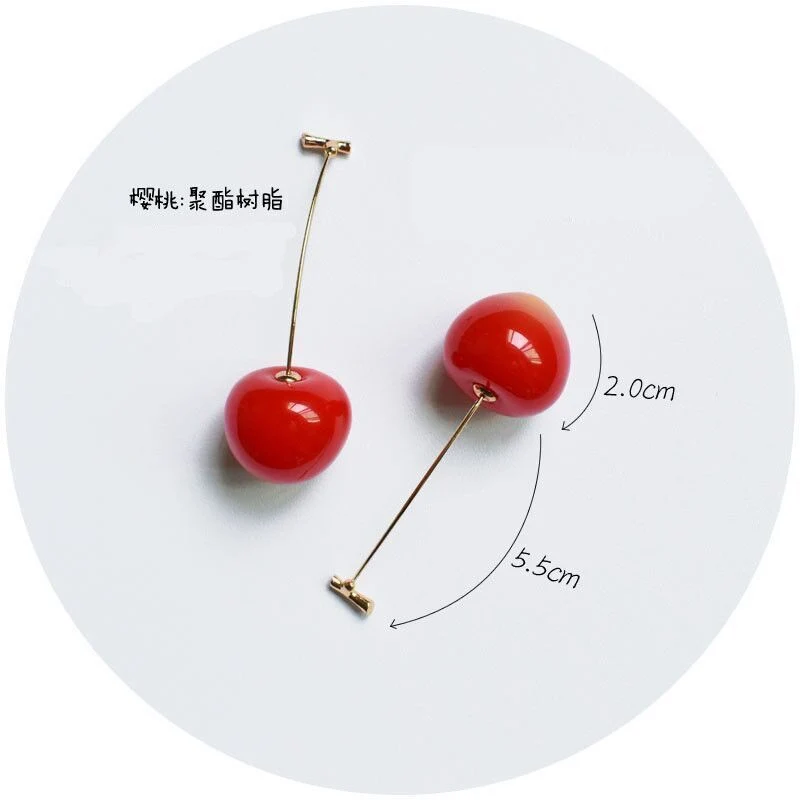 Fashion Girls Charming Korean Design Jewelry Rose Gold Plated Lovely Red Cherry Stud Earrings