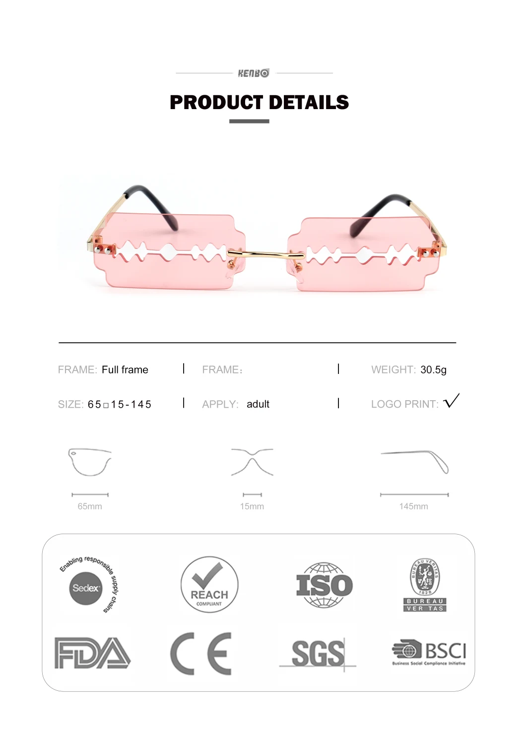 Kenbo Eyewear 2020 New Arrivals Newest Fashion Blade Modeling Cool Rimless Cut Sunglasses Trend Dazzle Color Sunglasses