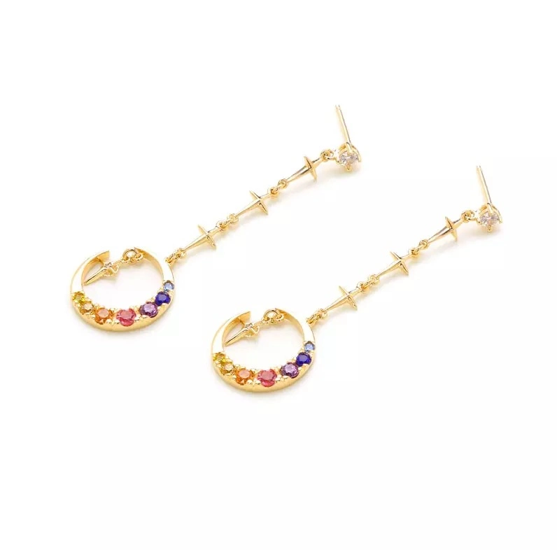 Fashion Jewelry Wholesale 18K Gold Plated Jewelry Cross Earring Crescent Moon Tassel Earrings Earrings for Women