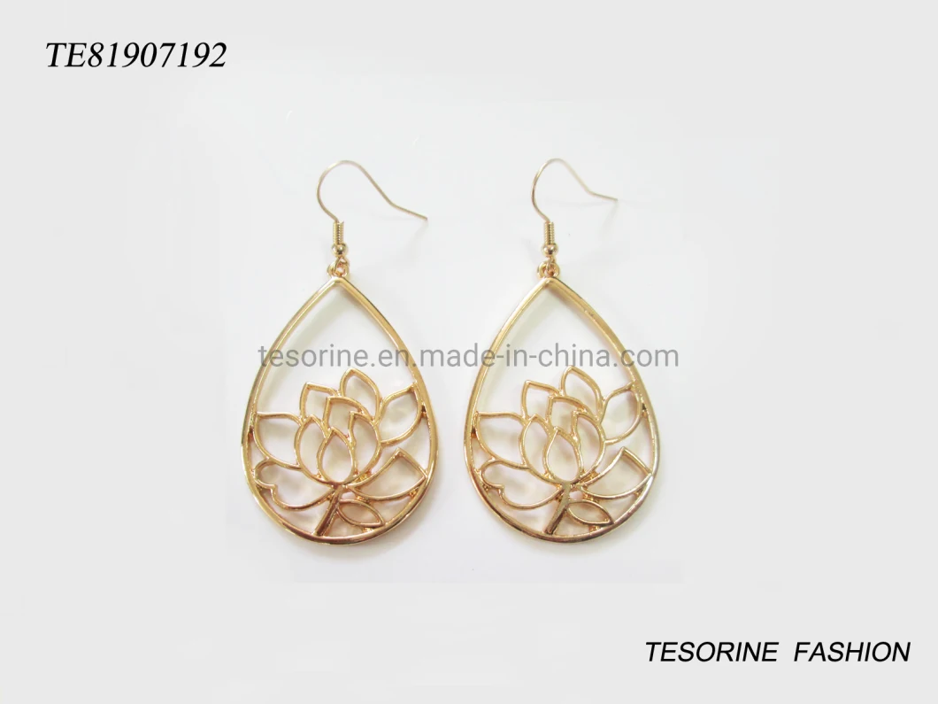 Fashion Hanging Lotus Earring for Gifts Teardrop Metal Earrings