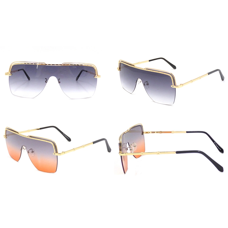 Fashionable 2020 Wholesale Unisex Half Metal Frame One Piece Gradient Sunglasses