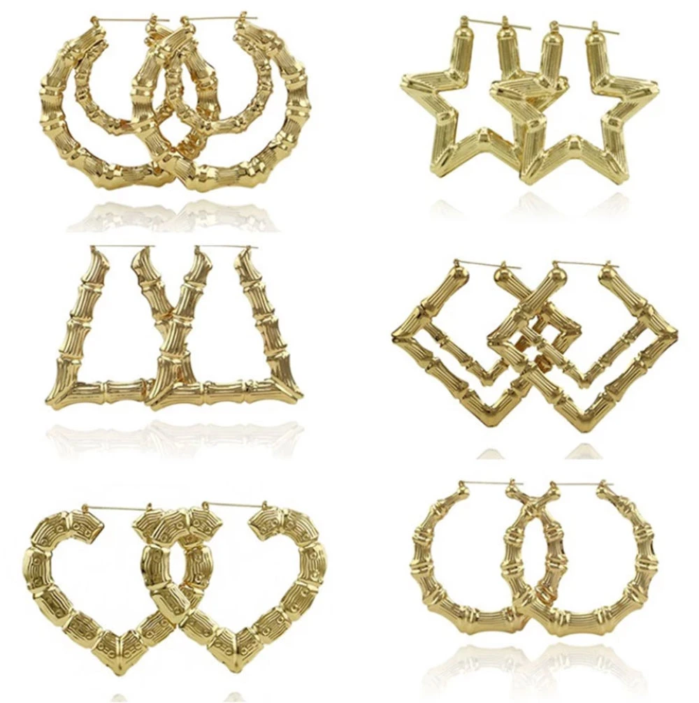 Heart Bamboo Earrings Jewelry Wholesale Geometric Bamboo Hoop Earrings