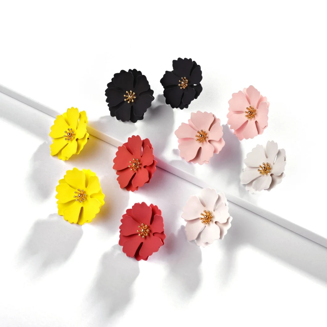 Spring Summer Bright Color Matte Rubber Coating Flower Petals Stud Earrings for Women Fashion Jewelry Earring