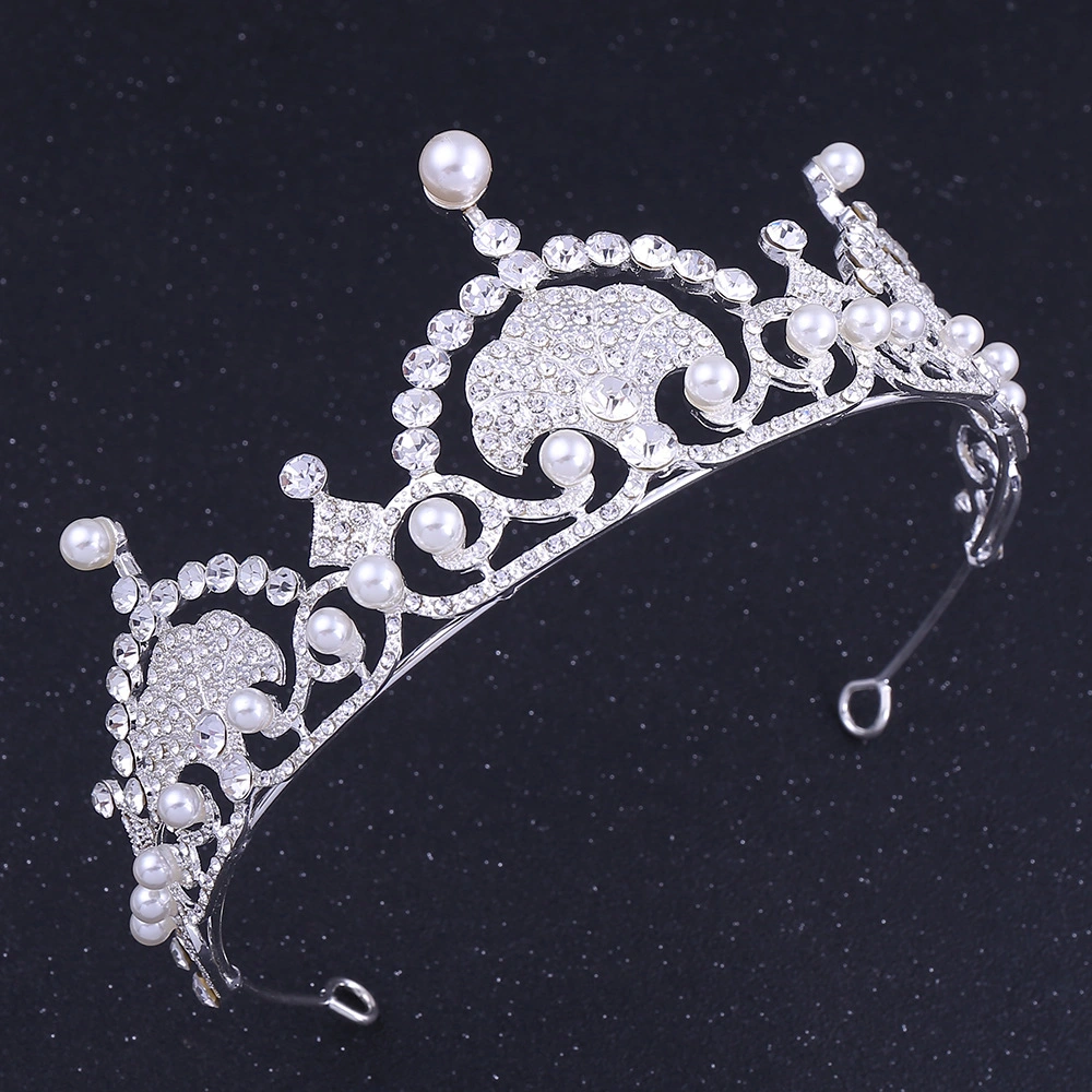 Wedding Bridal 925 Sterling Silver Charm Pearl Rhinestone Crown Necklace Earring Set