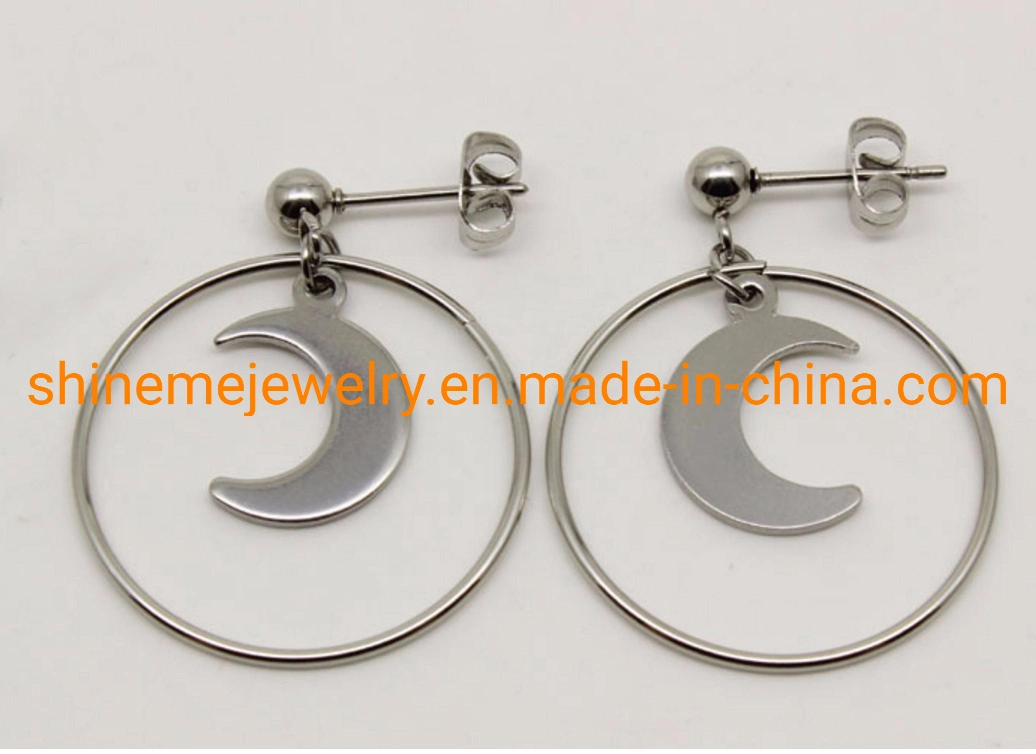 Wholesale Popular Selling-Hot Stainless Steel Ball Coil Hanging Moon Earrings Jewelry Er1928